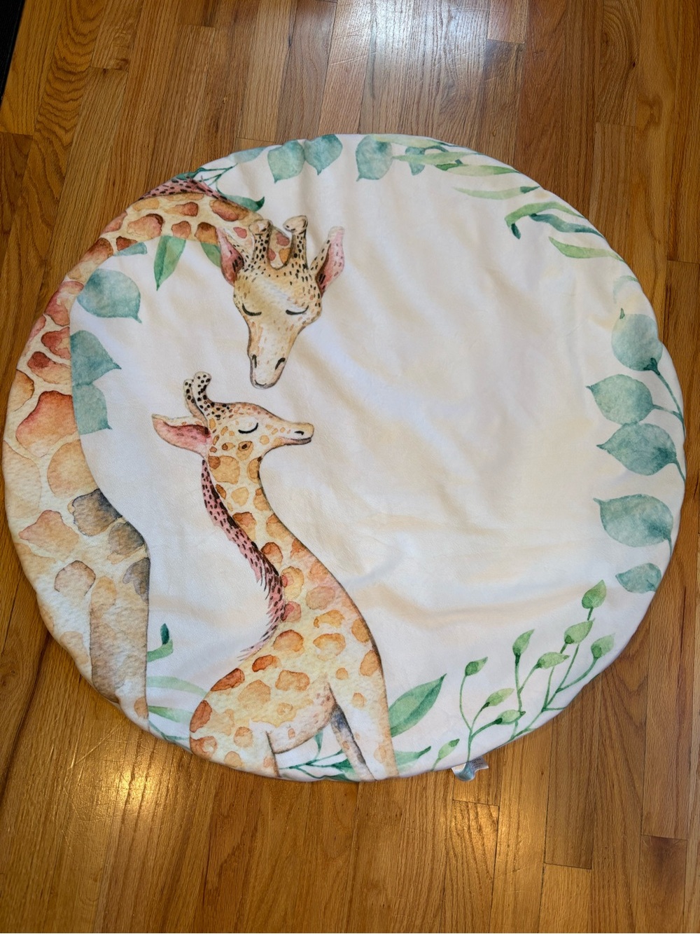 White & Green Giraffe Printed Round Nursery Play Mat